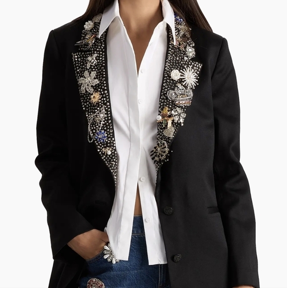 Alice + Olivia Elna Crystal-Embellished Long Blazer - Picture 2 of 10